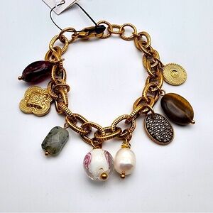 NWT Chico's Bracelet Goldtone Links Bohemian Style Adjustable Charm Bracelet